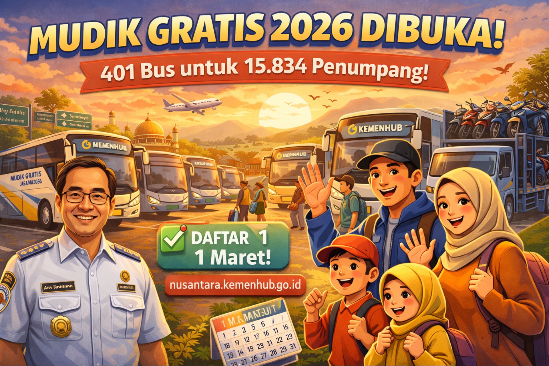 Mudik Gratis 2026 Dibuka 1 Maret! Kemenhub Siapkan 401 Bus untuk 15.834 Penumpang, Ini Daftar Kota dan Jadwalnya